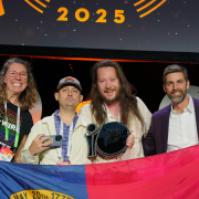 Hi-Wire staff members on the stage as they receive the silver award at the World Beer Cup